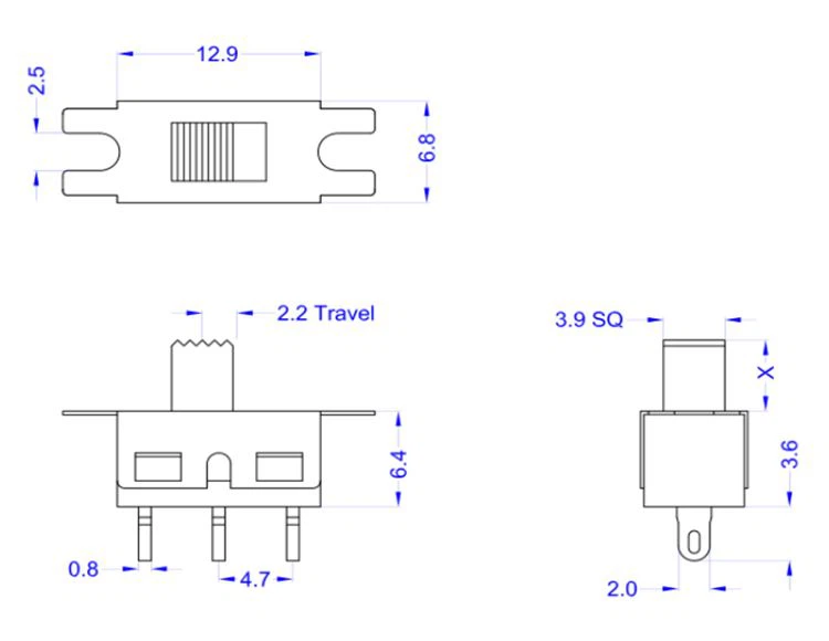 3 Pins Solder Terminal Slide Switch