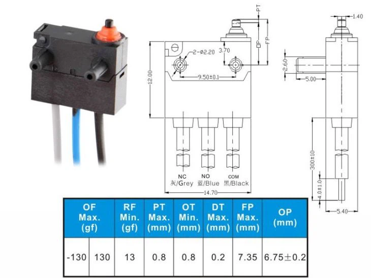 G3 IP67 Subminiature Micro Switch With Wire