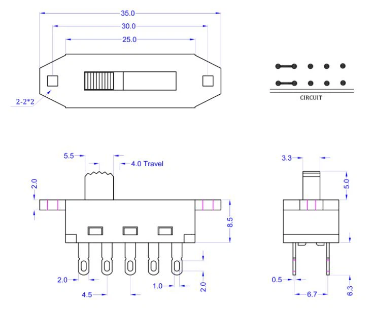 8 Pins Slide Switch