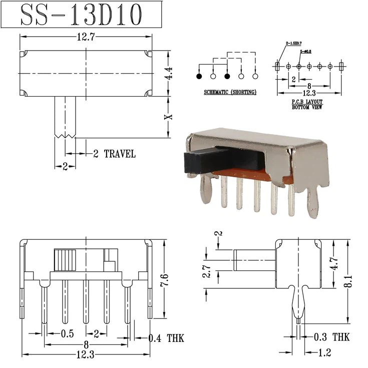 Horizontal 4 Pins Slide Switch