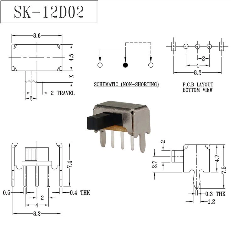 Horizontal 3 Pins Slide Switch
