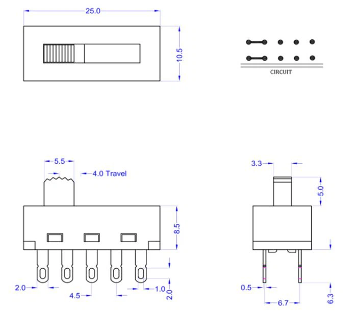 8 Pins Square Slide Switch